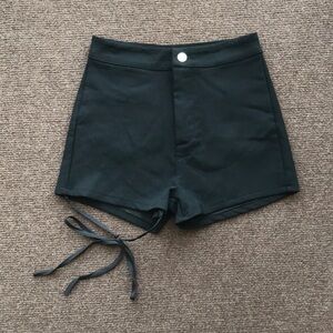 High-Waist Black Shorts with Side Tie Accent